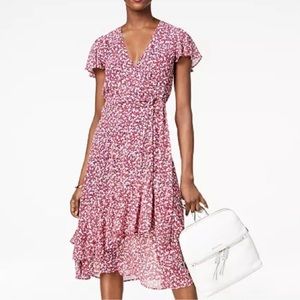 CORAL FLORAL MICHAEL KORS RUFFLE WRAP DRESS